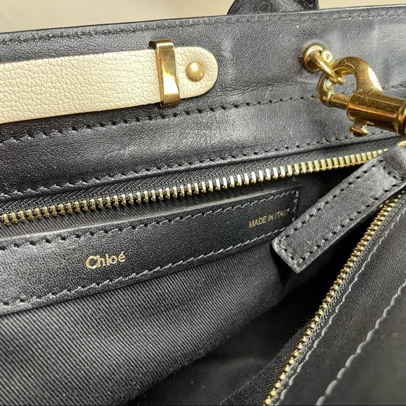 CHLOE Alice Cream & Black Leather Convertible Satchel Bag Handbag Shoulder Strap - Picture 7 of 9
